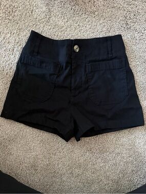 Anthropologie Black High-Waist Front-Pocket Shorts